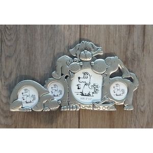 Whimsical Cartoon Puppy Dog 4 Circular Photo Frame Pewter Finish